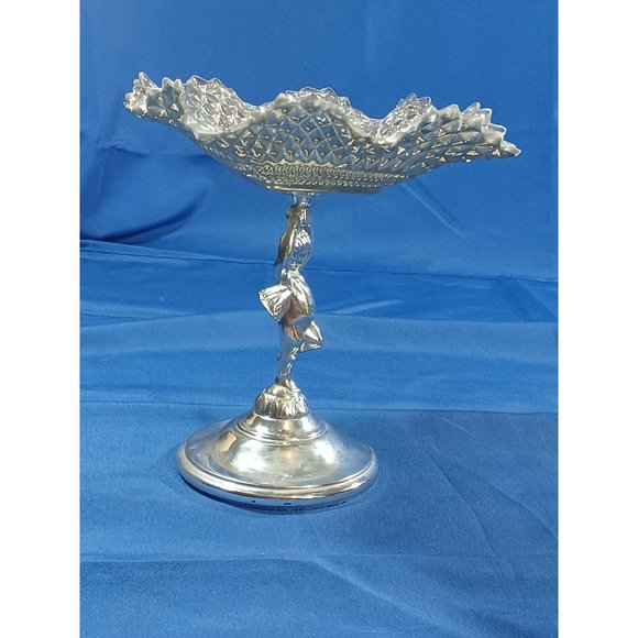 Vintage 1950s Silver Chrome Angel Cherub Bon Bon Candy Dish Footed Serving Tray - Picture 7 of 10